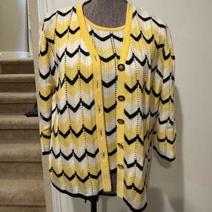 Vintage San Remo black, white and yellow shell (med) and cardigan sweater(large)